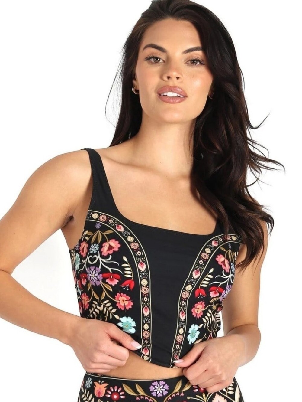 Yoga Democracy Om Tank-Rustica Black Multicolor Floral Sustainable Medium.